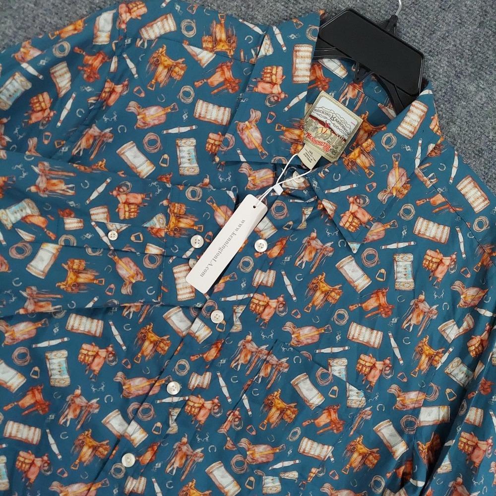Rocking K Ranchwear Shirt Mens XL Blue Western Print Long Sleeve Button Up
